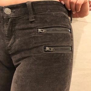 Grey Corduroy skinny’s with zipper details